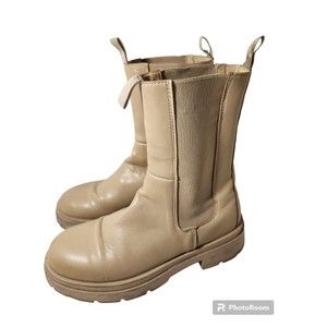 Topshop Women's Size 8 US Euro Size 39 Chunky Rainboots Beige Italy